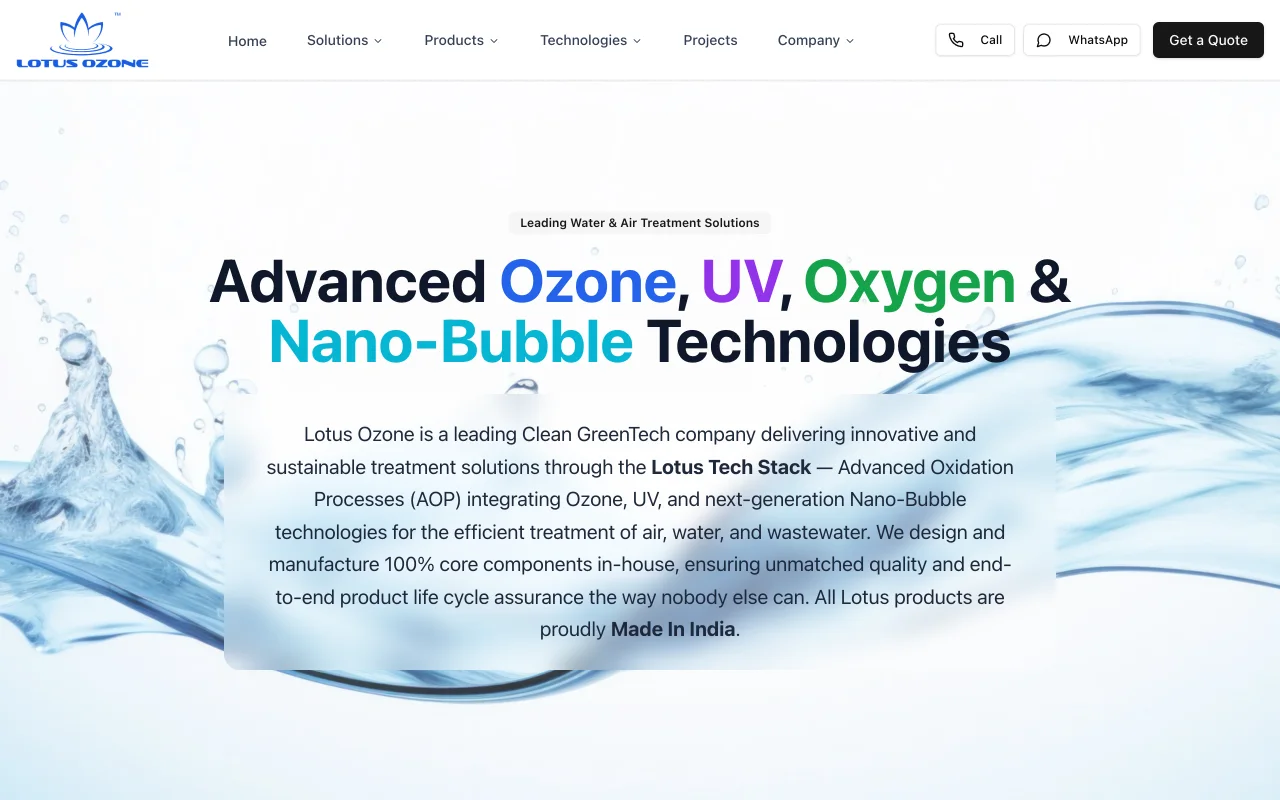 Lotus Ozone website — ozone systems for water and air purification